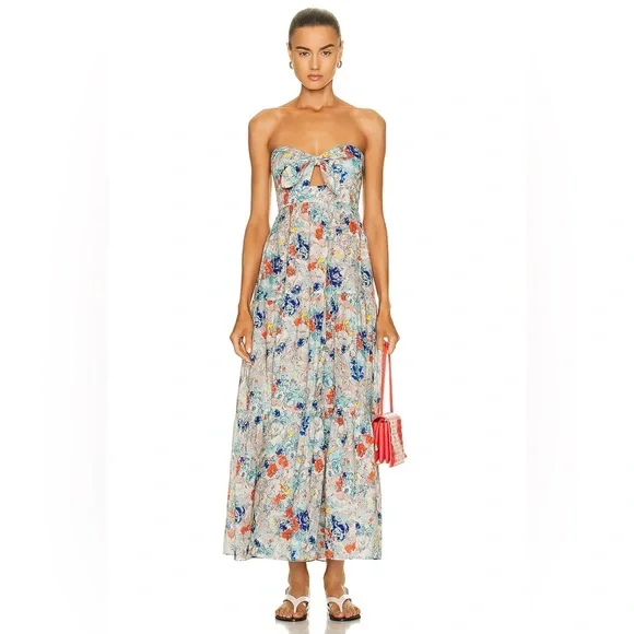 Zimmermann - Clover Tie Front Midi Dress Topaz Peony Floral US 8 / AU 2 / Medium - Picture 16 of 16